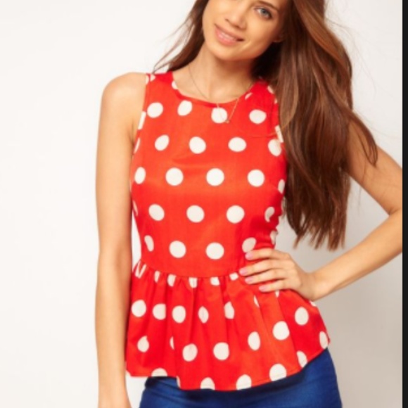red polka dot peplum top